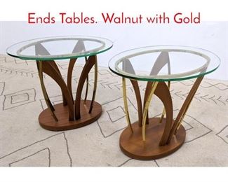 Lot 446 Pair American Modern Side Ends Tables. Walnut with Gold