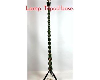 Lot 460 Painted Wood Column Floor Lamp. Tripod base.