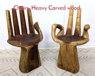 Lot 479 Pair Carved Wood Hand Chairs. Heavy Carved wood. 