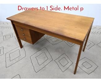 Lot 481 Danish Modern Teak Desk with Drawers to 1 Side. Metal p
