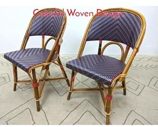 Lot 515 Pair Bamboo Chairs with Colorful Woven Design. 