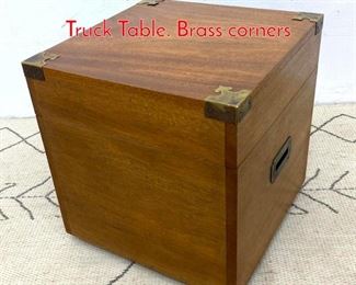 Lot 522 Campaign Style Lift Top Cube Truck Table. Brass corners