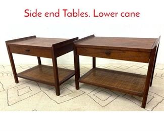 Lot 554 Pair American Modern Walnut Side end Tables. Lower cane