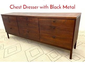 Lot 555 Milo Baughman Style Low Chest Dresser with Black Metal 