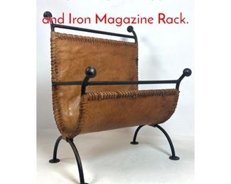 Lot 557 Royere Style Wrapped Leather and Iron Magazine Rack.