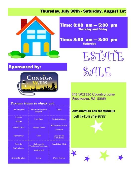 Estate Sale Flyer Waukesha Estate Sale