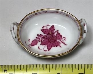 58.  Herend Chinese Bouquet Patterned Handled Dish with Guilt Rim, $50.00