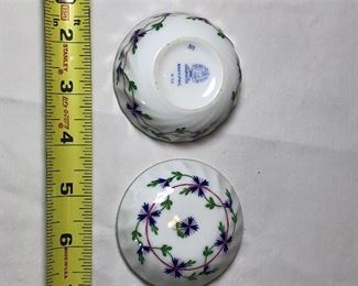 59.  Herend Lidded Dish with Purple Crosses with Leaves, $50.00