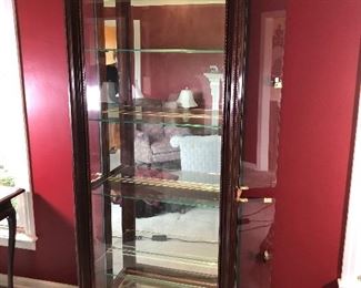 73.  Lighted 5 Shelf Mirrored Glass Display Case with Side Entry and Lock/ Key on both Sides, $300.00