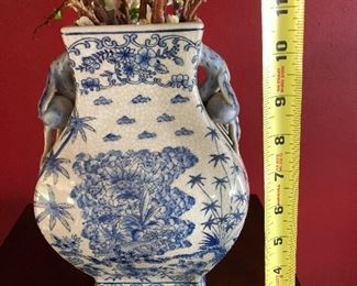 17.  Blue and White Porcelain Vase with Ornamental Transferware Design, $40.00