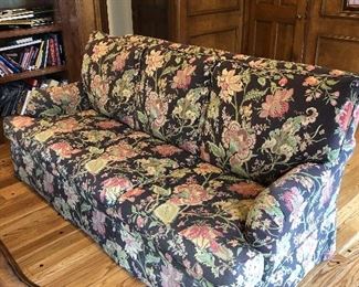 100.  Ethan Allen Down Filled Sofa with Large Floral Upholstery, $250.00.