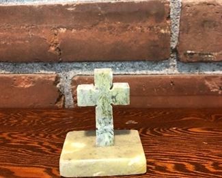 114.  Carved Soapstone Cross on Similar Stone Base, $12.00