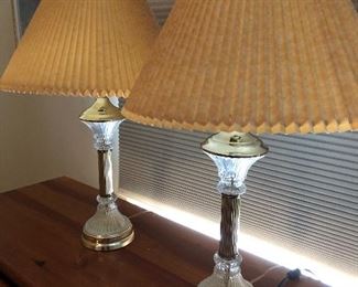 134.  Pair, Glass and Brass Bedroom Lamps, $40.00