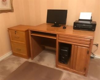 Oak Computer Desk and Locking File Cabinet 