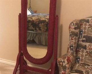 Wicker Floor Dressing Mirror and Upholstered Bear Theme Wing Back Am Chair