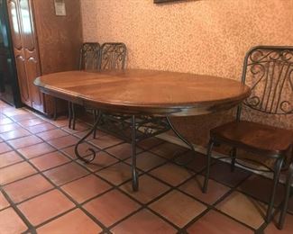 Gorgeous Oval Wrought Iron Base Dining Table with Four Matching Chairs