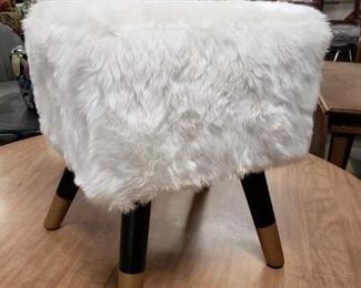 Cui Liu Designs White Faux Fur 12" x 12" x 15" Microarmor Mildewproof  foot stool $50 
