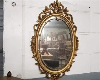 Large Ornate Shabby Chic Gold Metallic Hard Resin Framed Wall Mirror Approx 29"H x 18"W     $125