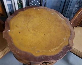 Antique Leather inset Drum table on casters (3) available (1) Large 30" diam x 34"H  (2) Medium 27"diam x 28"H (all need work) $295 for all