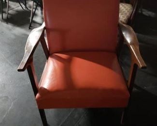 Vintage MCM Orange vinyl/leather studded solid wood guest chair $250
