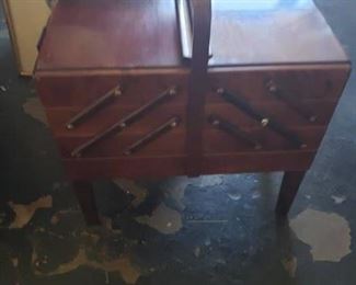 Vintage Strommen Bruk Hamar Norway Accordian Wood Sewing Basket Storage Chest.  EUC Sold