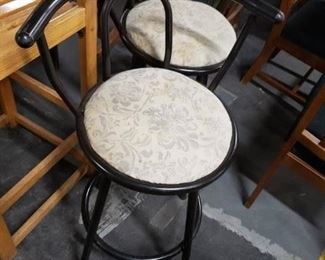 (1) Black painted metal swivel bar chairs (fabric needs reupholstering) 26"H from floor to top of seat    $45 Only 1 left 
