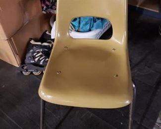 Vintage MCM Mid Century Brunswick Eames style fiberglass yellow or beige stack chairs 16 available (9) Yellow (7) Beige $125 each