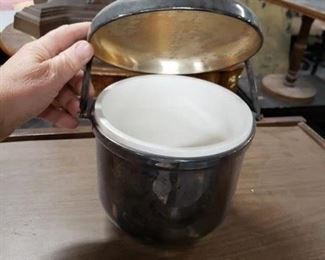 Silver plated insulated ice bucket with attached lid & handle $45 