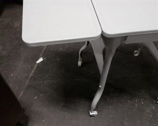 Small MCM Light Gray Painted Typing table stand on wheels        Measures Approx:  Opened 35.5"W x 14.5"D x 25.5"H   Closed 18.25"W x 14.5"D x 25.5"H  $85
