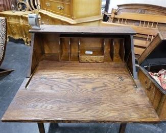 Antique burled wood secretary desk with drawers and inside compartment $295