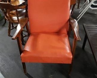 Vintage MCM Orange vinyl/leather studded solid wood guest chair $250