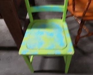 Small Green & Turquoise painted solid wood chair $20