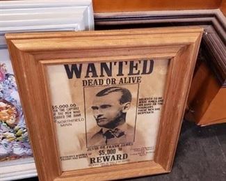 Wood Framed Reproduction "Wanted Dead or alive Jesse James Reward Poster $35