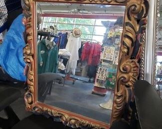 Vintage Ornate Resin Gold Metallic with splashes of black & red  framed mirror 21.5"W x 25.5"H $95 