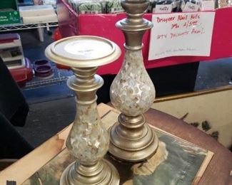 Set of 2 Different size Pearlized & Gold Metallic Candle Holders $35 for Pair