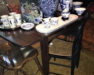 Drop leaf table; miscellaneous chairs