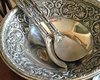 Metal ware serving bowls and utensils