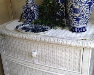 Lovely white wicker chest; some of the many blue & white selections