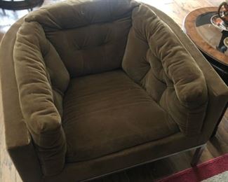 Pair of Brown Upholstered Chairs with Chrome Frame