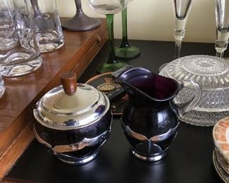 Amethyst glass sugar creamer Sterling