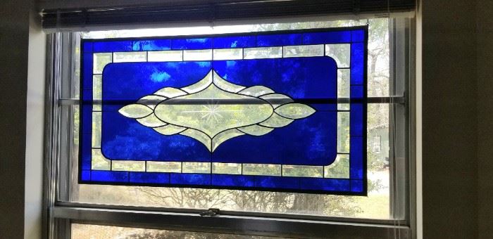 Large one of a kind lead glass panel in vibrant blue, several different panels available 