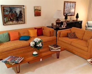 mid century modern sofa, loveseat, Dunbar coffee table