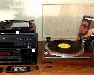 ONKYO CP-1260F turn table, Zenith VHS player, Sony CD/DVD player, TEAC CD player, ONKYO audio/video control, CD player