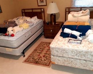 Drexel twin beds, side table
