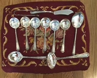 Louis XIV Sterling monogram. Towle 1924. Gumbo spoons. Master butter, serving spoons, pickle tong.  Total 109 pieces 