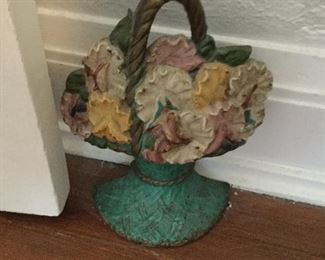 Antique cast iron flower basket door stop 