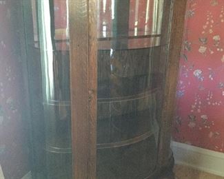 Antique curved glass quarter sawn oak china cabinet 