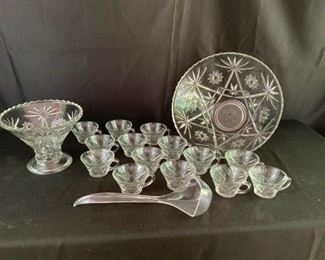 Pressed Glass Punch Bowl and Cups