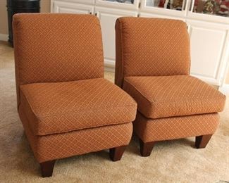 #17.  $125.00. Pair armless accent chairs 37”h X 26”w X 28”d