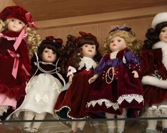 #18.  $50.00. Lot 5 dolls Victorian collection by Melissa Jane.  17” h